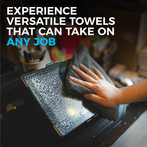 Using All-Purpose Microfiber Cleaning Towels Pack 12, 16x16 Inches, 300gsm, Highly Absorbent, Lint-Free and Streak-Free, Kitchen and Bath Workhorse on surface