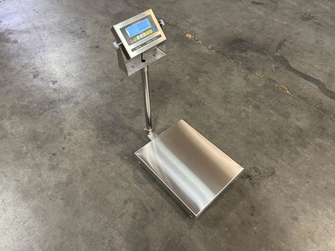 Straight Up 16 By 20 Inch Floor Scale With No Sweat Waterproof Washdown Deck NTEP Legal For Trade Certified 400 Pound Capacity on concrete floor.