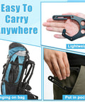 1P Aluminum Tree Climber Hook With 3 Accessory Loops for Harness Gear shown next to a backpack and pocket, demonstrating portability.