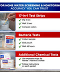 20 In 1 Drinking Water Testing Kit With 120 Strips For Home Tap And Well Water Checks showing test strips and bacteria test process.