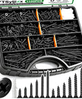 Drywall Screws Assortment Kit 1100 Pieces With Thirteen Sizes Size Six And Size Eight Black Phillips Wood Screws In Two And Three Quarter Inches Two Inches One And One Half Inches One And One Quarter Inches One Inch Three Quarter Inch Five Eighths Inch. black screws in organizer tray