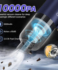 4 In 1 Cordless Car Vacuum Cleaner, Mini Handheld 12000Pa Suction, 120W, vacuum illustration showing suction power