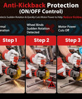 Anti-Kickback protection steps for Badass Brushless Cordless Angle Grinder Compatible With Milwaukee M18 Batteries.