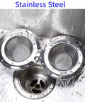 Two Pack 4.5 Inch Kitchen Sink Drain Strainers Stainless Steel Drain Covers With Anti Clogging Mesh displayed in a sink