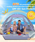 Family under Beach Shade Tent With UPF 50 Plus Sun Protection For 3 To 8 People Portable Family Beach Canopy, beach background
