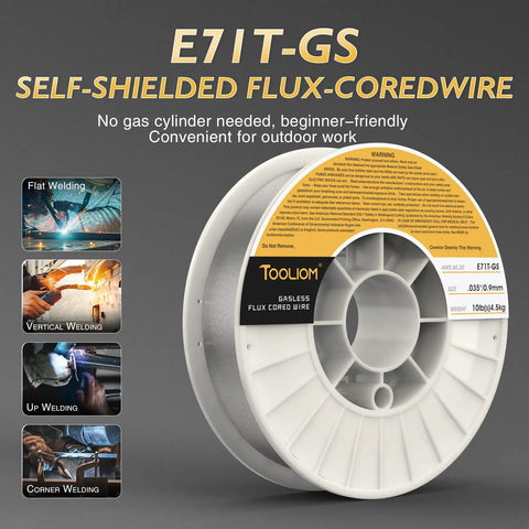 Flux Core Gasless MIG Wire E71T GS 0.035 Inch Self Shielded Carbon Steel Welding Wire 10 Pound Spool display