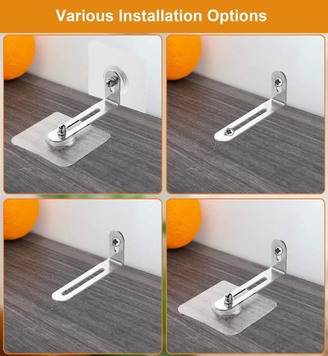 Various installation options for No Drill Furniture Wall Anchors Set, 10 Pairs Anti Tip Straps For Baby Proofing, Easy Peel And Stick