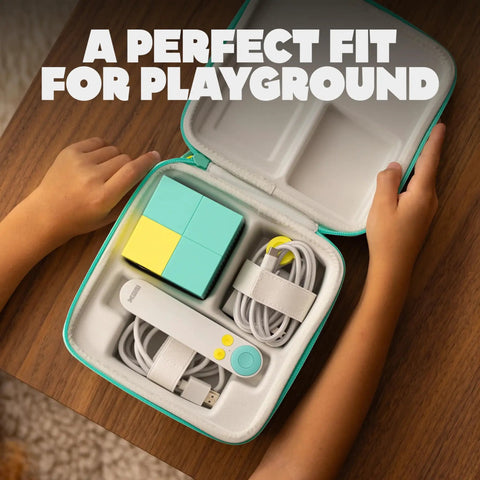 Playground Active Travel Case For Game System Lightweight Durable Portable Storage held open by child's hands on table