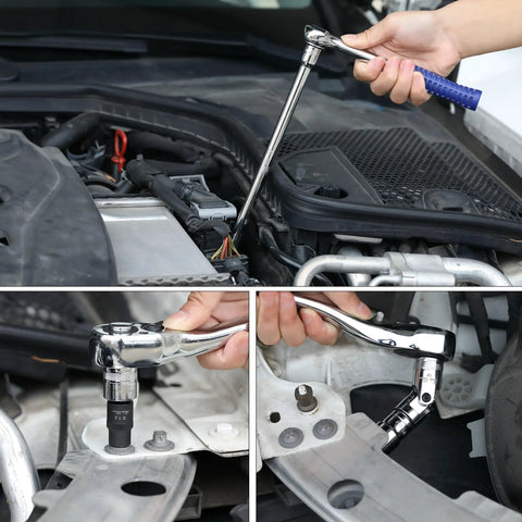 Socket Accessory Kit Ten Piece Chrome Vanadium Extension And Universal Joint Set with adapters in automotive use