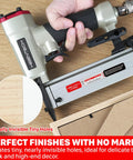 Hella Smooth Pneumatic Pin Nailer 23 Gauge With Badass Air Pressure Control and stainless pins used for delicate trim and woodwork.