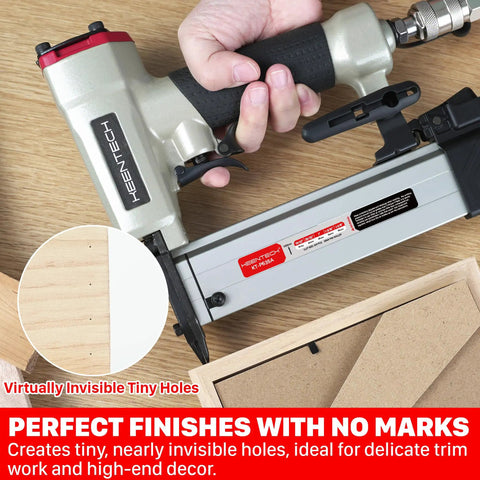 Hella Smooth Pneumatic Pin Nailer 23 Gauge With Badass Air Pressure Control and stainless pins used for delicate trim and woodwork.