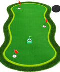 5ft By 10ft Golf Putting Green Mat For Indoor Outdoor Practice With Real Green Feel And Realistic Turf, shown with flags