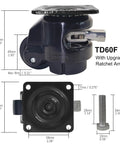 Self Leveling Swivel Caster With Ratchet Handle And Retractable Plate For Workbenches And Machines Heavy Duty Industrial Casters With Nylon Wheels And Leveling Feet For Stable Positioning Black TD60F 2200lbs.