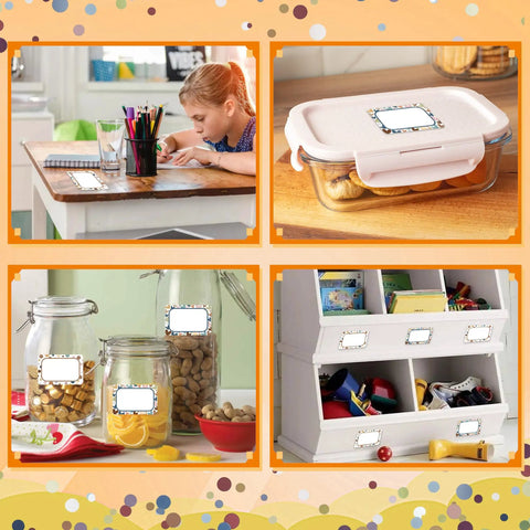 180 Pieces Boho Name Tag Stickers For Classroom Use Dope Heart And Polka Dot Labels on desk, containers, and shelf