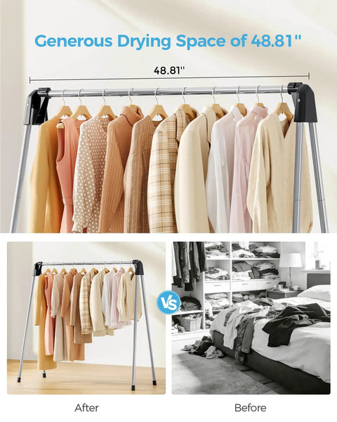Foldable Clothes Drying Rack Portable Laundry Stand Sturdy Hanging Bars Compact Airer For Apartments Dorm Rooms Closets Quick Dry Setup Zero Fuss Easy Everyday Storage