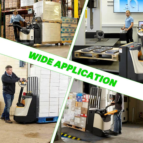 Heavy Duty Load Wheel Kit For Crown WP 3000 Electric Pallet Jack Lift Truck in various industrial settings.