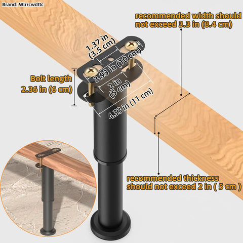 Set Of Four Heavy Duty Metal Bed Support Legs With Adjustable Height From 7 To 13 Inches attached to wooden slats with size measurements.