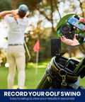 Zoom of Golf Bag Phone Holder Clip On Mount With MagSafe Easy Quick Setup No Extra Gear Needed on golf course.