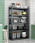 Heavy Duty 72 Inch 5 Tier Metal Storage Shelves Built Like A Tank Adjustable Garage Shelving Setup For Heavy Lifting And Big Gear Industrial Utility Rack Black Gray used as kitchen storage unit.
