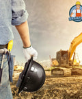 Construction worker holding Full Brim Hard Hat With Carbon Fiber Design, 6 Point Adjustable Ratchet Suspension, OSHA Approved ANSI Z89.1 Type I Class C