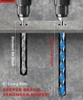 Wuqazu 6-inch masonry drill bits set with carbide hex shanks; front view shows gray standard bit and blue extended bit.