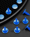 Blue plastic honeycomb bed hold-down pins for laser cutting, 50-piece set with threaded stems and round bases.