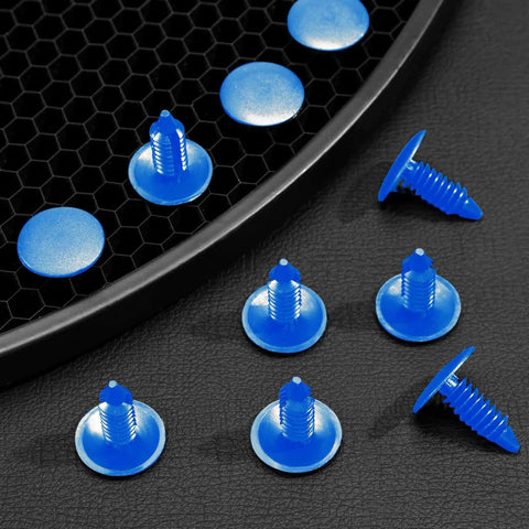 Blue plastic honeycomb bed hold-down pins for laser cutting, 50-piece set with threaded stems and round bases.