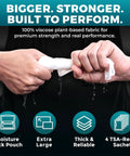 Hands squeezing Body Wipes For Men After Gym No Rinse Shower Sheets Full Body Cleanse 50 XL Wipes Plus 4 Travel Sachets
