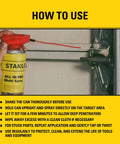 Hand using All In One Rust Defense Spray T240 Corrosion Inhibitor And Rust Remover Aerosol on metal hinge