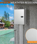 Built Tough 304 Stainless Steel Electrical Enclosure Box IP65 Weatherproof Sealed Housing with quarter turn latch, outdoors.