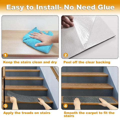 Non Slip Stair Treads Carpet 8x30 Inches Pack Of 15 Peel And Stick Self Adhesive Step Mats installation steps