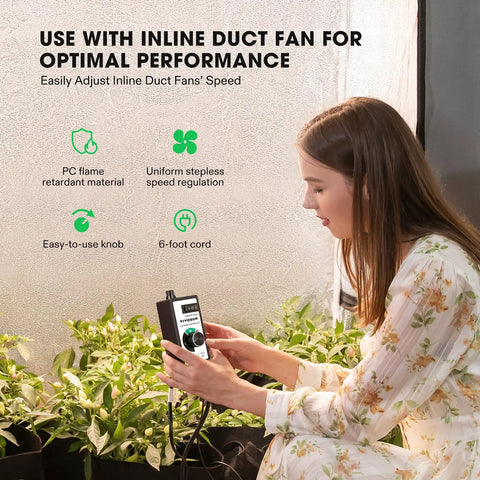 Woman using Three Speed Variable Fan Speed Controller For Inline Duct Fans In Ventilation Systems Easy Install Low Noise Energy Saver
