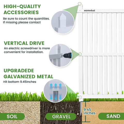 Features of Outdoor Privacy Fence Panels For AC Units And Trash Cans, Two White Vinyl Panels, 48 By 48 Inches. Easy assembly with tools.