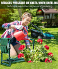 Person using Foldable Garden Kneeler Seat With Handles And Tool Bags, 2 In 1 Grab-And-Go Lightweight Stool for gardening.