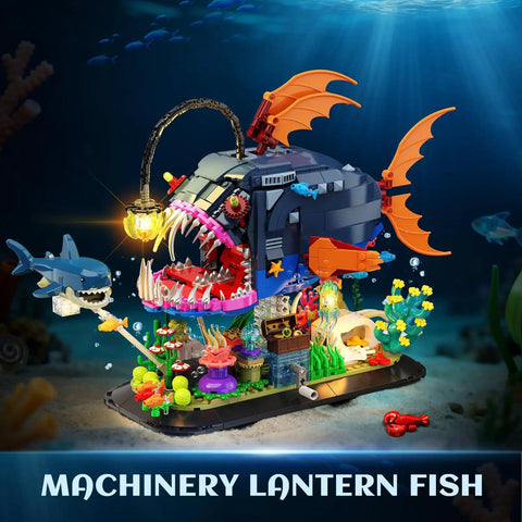 Epic Light Up Angler Fish Mechanical Building Kit With 1139 Pieces Including Shark And Jellyfish, Deep Sea Ocean Creature Build Set For Adults Teens 12 Plus, Interactive Display Toy And Lighting Gift