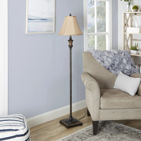 Traditional Resin Floor Lamp With Bell Shade In Golden Bronze Finish 60 Inch Tall 14 Inch Base Classic Pedestal Style