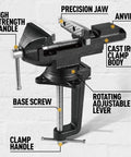 3.3 Inch Bench Vise For Woodworking And Metalworking Heavy Duty Cast Iron Clamp Vise With 360 Degree Swivel Base and annotations