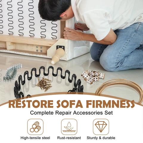 Hard As Nails Heavy Duty Couch Spring Repair Kit To Fix Droopy Sofa Seats Fast With Premium Sinuous Springs and hardware for repair.