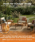 Outdoor patio scene with Interlocking Acacia Deck Tiles For Patios And Walkways, Easy Tool-Free Installation, Raised Base Drainage.