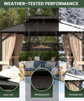 10x12 Hardtop Gazebo with Galvanized Steel Double Roof and Aluminum Frame, Outdoor Pavilion with Netting and Curtains