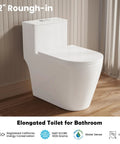 Slick Modern Elongated One Piece Toilet With Skirted Seamless Build And 17 Inch Comfort Chair Height Seat Delivers Knockout Siphon Flush Power For No Fuss Daily Bathroom Upgrades, featuring 12-inch rough-in.