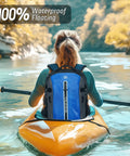 Person kayaking with Floating Waterproof Dry Bag Backpack With Airtight Zipper And TPU Coating For Kayak Fishing Boating And Hiking 30L