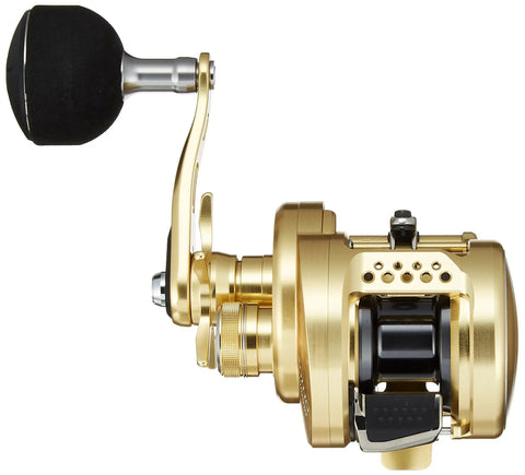 Gold Baitcasting Fishing Reel Ocea Conquest 201HG Left Hand For Saltwater Anglers, Japan Import, side view