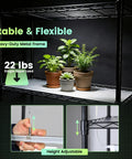 Mini Indoor Greenhouse With 18W T8 Grow Lights And Digital Thermo Hygrometer, metal frame with potted plants and adjustable shelves.