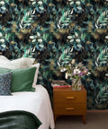 Bedroom with Peel And Stick Wallpaper Boho Forest Vintage Removable Self Adhesive Vinyl Mural Matte Gold Green Black Eco Friendly Ink