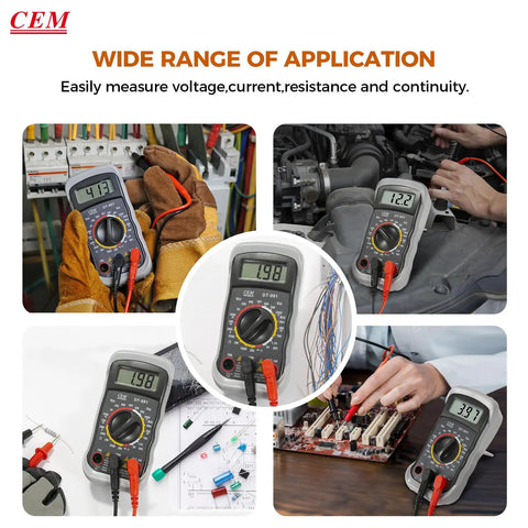 Versatile Digital Multimeter 600 Volt AC DC Voltage Meter With Backlit LCD Display 10 Amp DC Current 40 Meg Ohm Resistance Audible Continuity Diode And Battery Test Leads Included Durable Portable Tool With Holster Case in use across various environments.