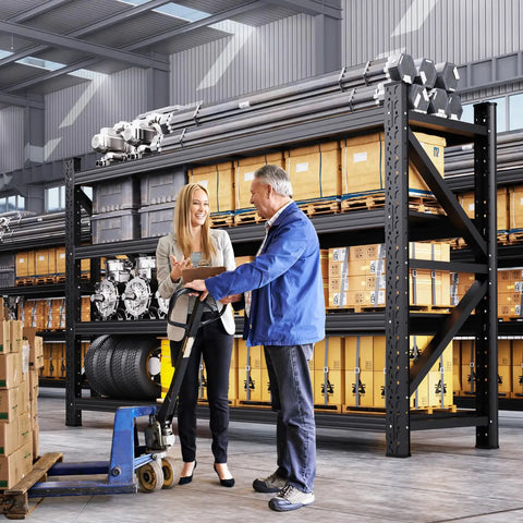 Beefy 5000 Lbs Capacity Heavy Duty Garage Shelving System With 4 Adjustable Tiers, Metal Storage Racks For Garage Basement Warehouse, 69 W x 24 D x 64 H Black, Sturdy And Versatile. in warehouse
