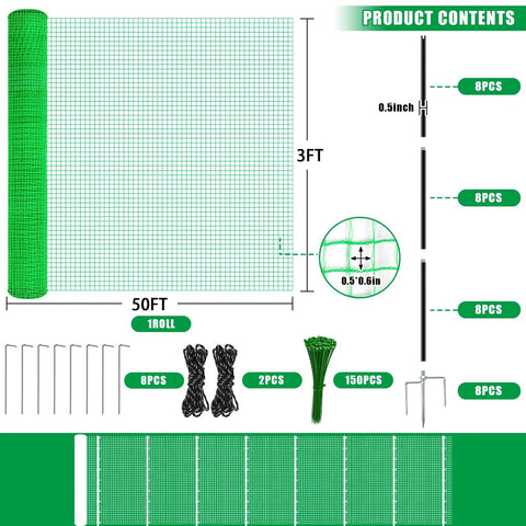 Heavy Duty Portable Temporary Fence 36 Inch Tall, 50 Foot Long Garden Fence For Dogs And Small Animals with mesh and stakes