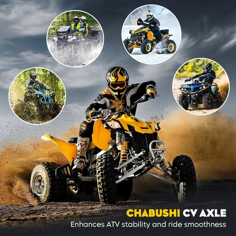 ATV performing stunts on dirt track highlighting durability of Front CV Axle Assembly For Polaris RZR XP 1000 And RZR XP 4 1000 Models