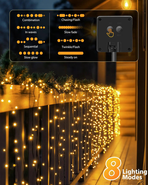Two Pack 92Ft 240 LED Solar String Lights Outdoor Waterproof With Eight Modes For Patio Garden Yard Tree Decor Warm White